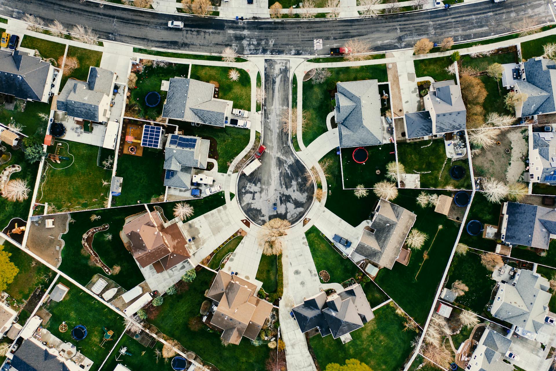 Aerial view of a neighborhood