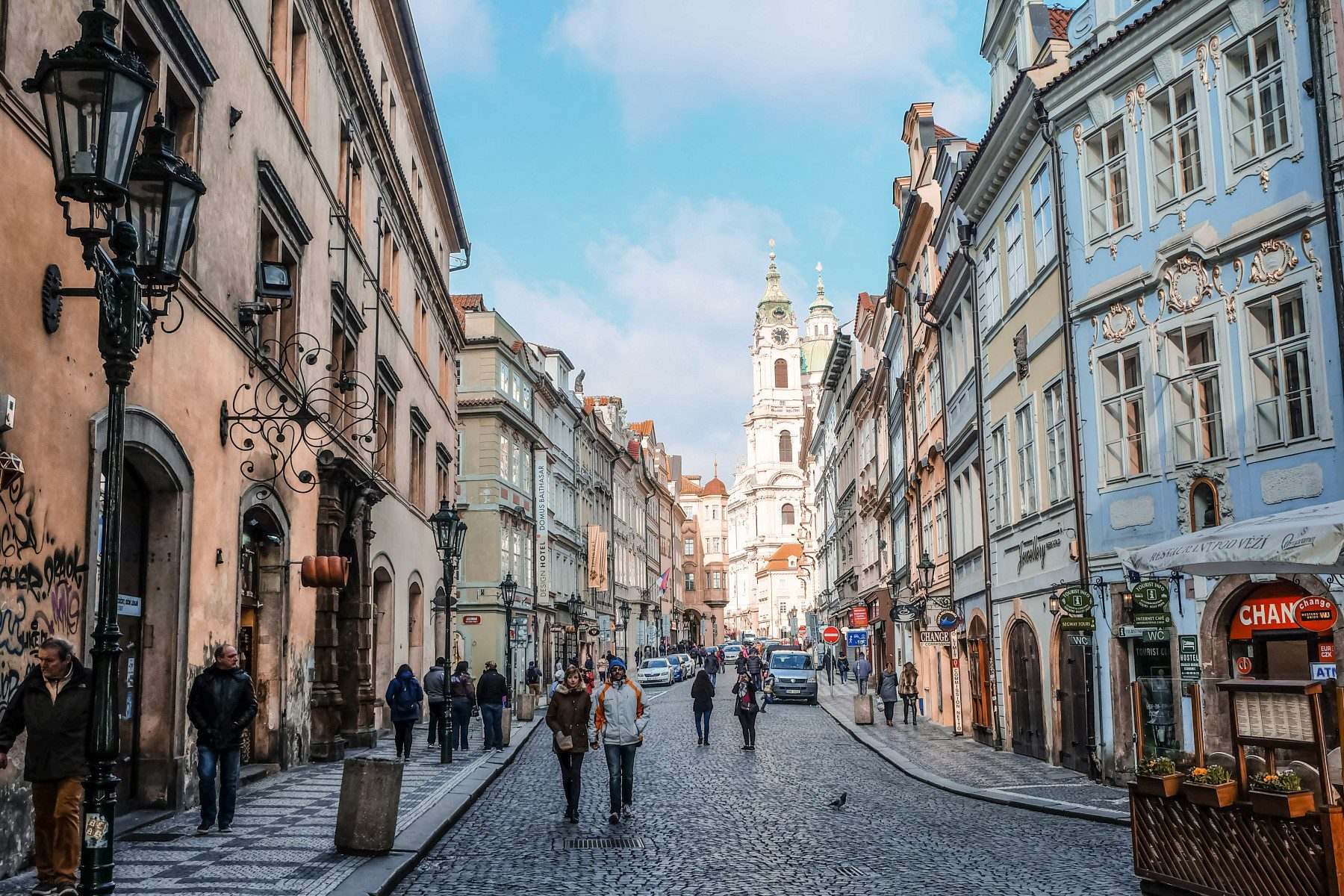 Historic street with people